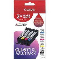 Canon Pixma CLI671XL Ink Cartridge High Yield Value Pack CMYK