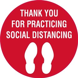 Brady Floor Marker Thank You For Practicing Social Distancing 400mm Red/White