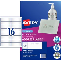 Avery Crystal Clear Laser Address Labels 99.1x34mm 16UP 160 Labels 10 Sheets