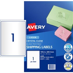 Avery Crystal Clear Laser Address Labels 199.6x289.1mm 1UP 10 Labels 10 Sheets