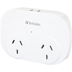 Verbatim Dual USB Surge Protected With Double Adapter White