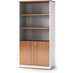 OM Premier Half Door Storage Cupboard 900W x 450D 1800mmH Virginia Walnut And White