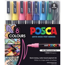 Uni Posca PC-3M Paint Marker Fine Bullet 1.3mm Assorted Wallet of 8