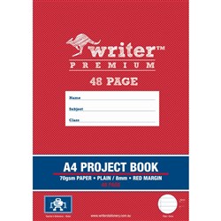 Writer Premium Project Book A4 48 Page Plain/8mm Ruled Red Margin Robot