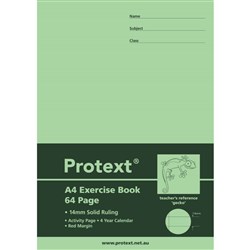 Protext Exercise Book A4 64 Page 14mm Solid Ruled With Margin Gecko