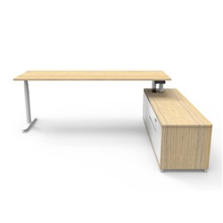 Rapidline Halo+ Executive Desk + RHS Cabinet 2270W x 1936D x 620-1270mmH Oak/White