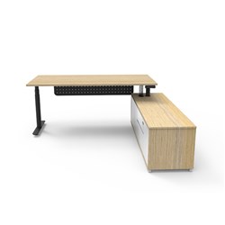 Rapidline Halo+ Executive Desk + RHS Cabinet + Panel 2020W x 1936D x 620-1270mmH Oak/Black