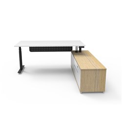 Rapidline Halo+ Executive Desk + RHS Cabinet + Panel 2020W x 1936D x 620-1270mmH White/Blk