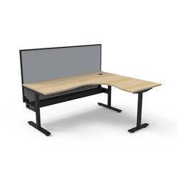 Rapidline Halo Static Corner Workstation + Screen + Tray 1800/1500W x 1330mmH Oak/Black