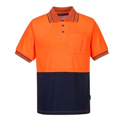 Portwest Hi-Vis Micro Mesh Polo Shirt Short Sleeve Large Orange And Navy