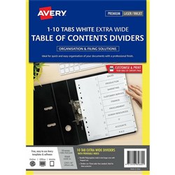 Avery L7411-10 Extra Wide Dividers Plastic A4 1-10 Index Tabs White