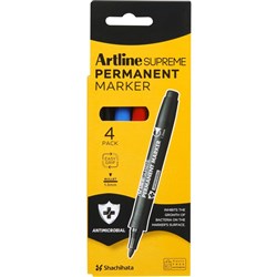 Artline Supreme Permanent Marker Bullet 1mm Assorted Colours Pack Of 4