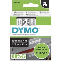 Dymo D1 Label Cassette Tape 19mmx7m Black on White