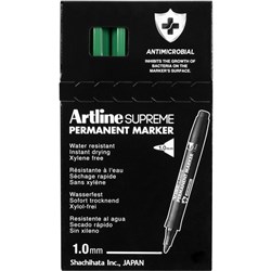 Artline Supreme Permanent Markers Bullet 1mm Green Pack Of 12