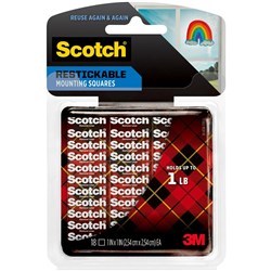 Scotch R100 Mounting Tape 2.5cmx2.5cm Restickable Squares Tabs Clear Pack of 18