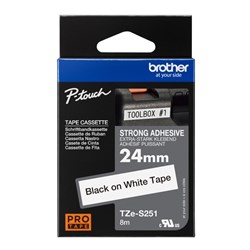 Brother TZE-S251 P-Touch Tape 24mmx8m Black on White Strong Adhesive