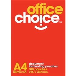 Office Choice Laminating Pouches A4 80 Micron Pack of 100