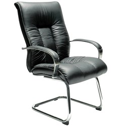 Sylex Big Boy Cantilever Visitor Chair Medium Back With Arms Black Leather