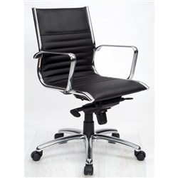 Cogra Executive Medium Back Meeting Chair Chrome Frame And Arms Black Leather