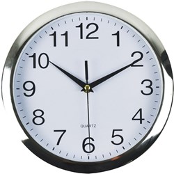 Italplast Wall Clock 26cm Round With Large Numbers Chrome Frame White Face