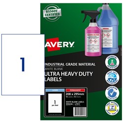 Avery Identification Laser Ultra Resistant White L7917 208x295mm 1UP 10 Labels